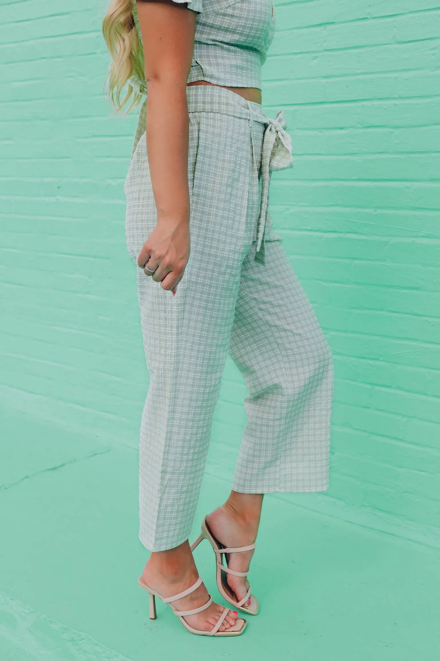 Sage Vichi Check Palazzo Set