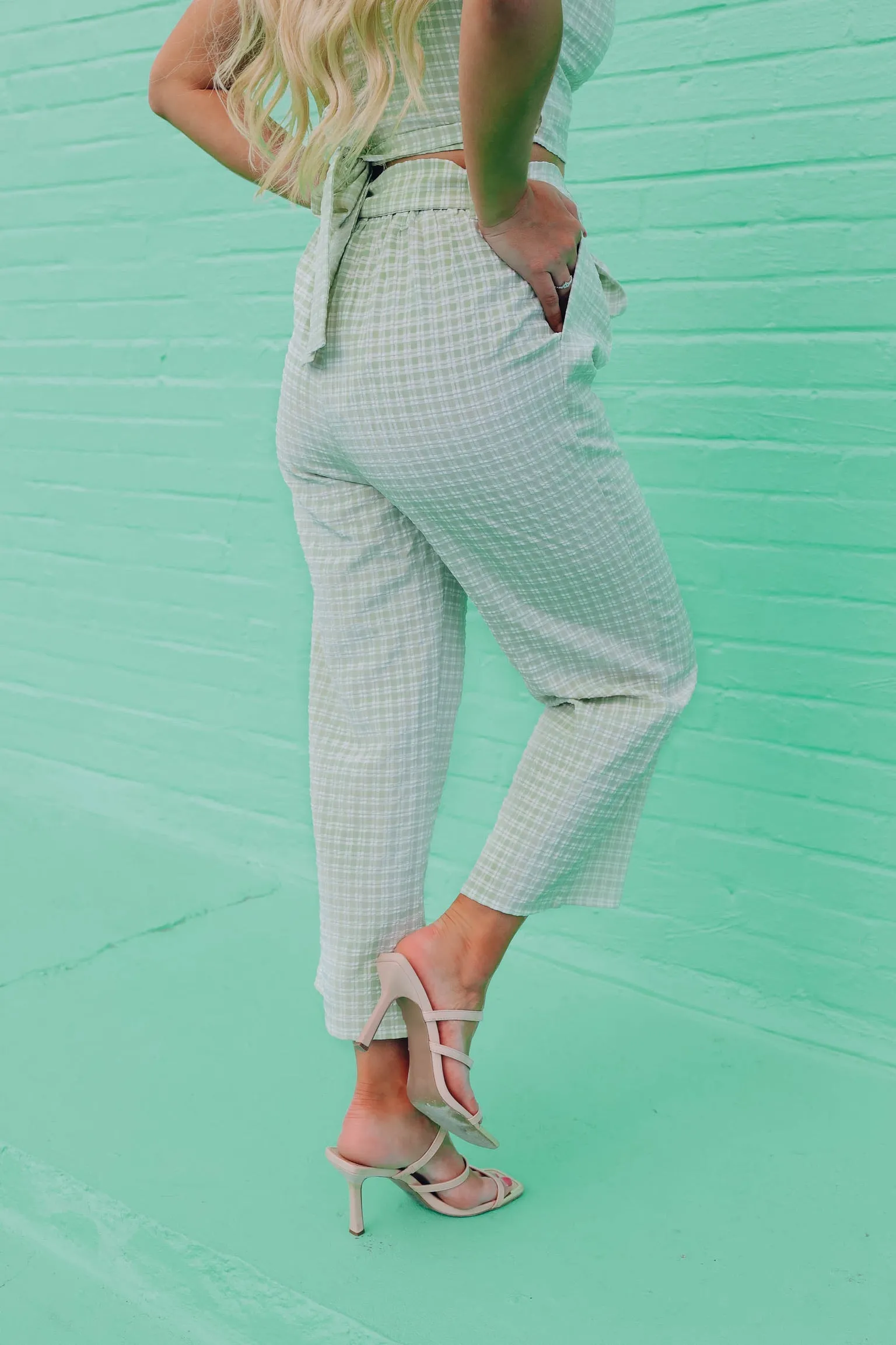 Sage Vichi Check Palazzo Set