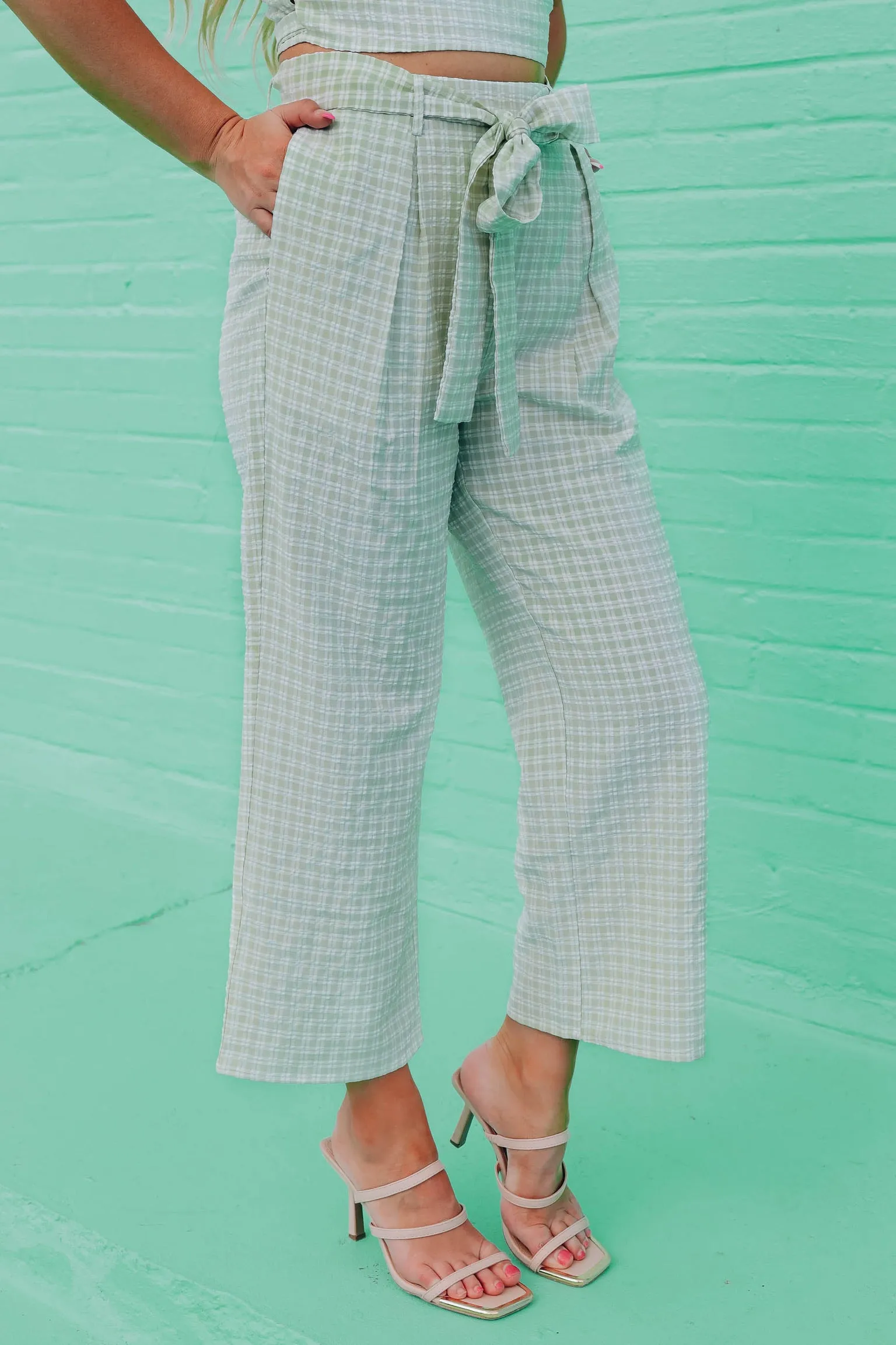 Sage Vichi Check Palazzo Set