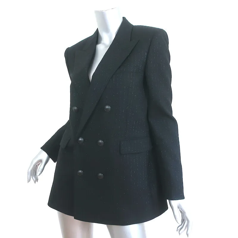 Saint Laurent Double Breasted Blazer Jacket Black Metallic-Striped Wool Size 40