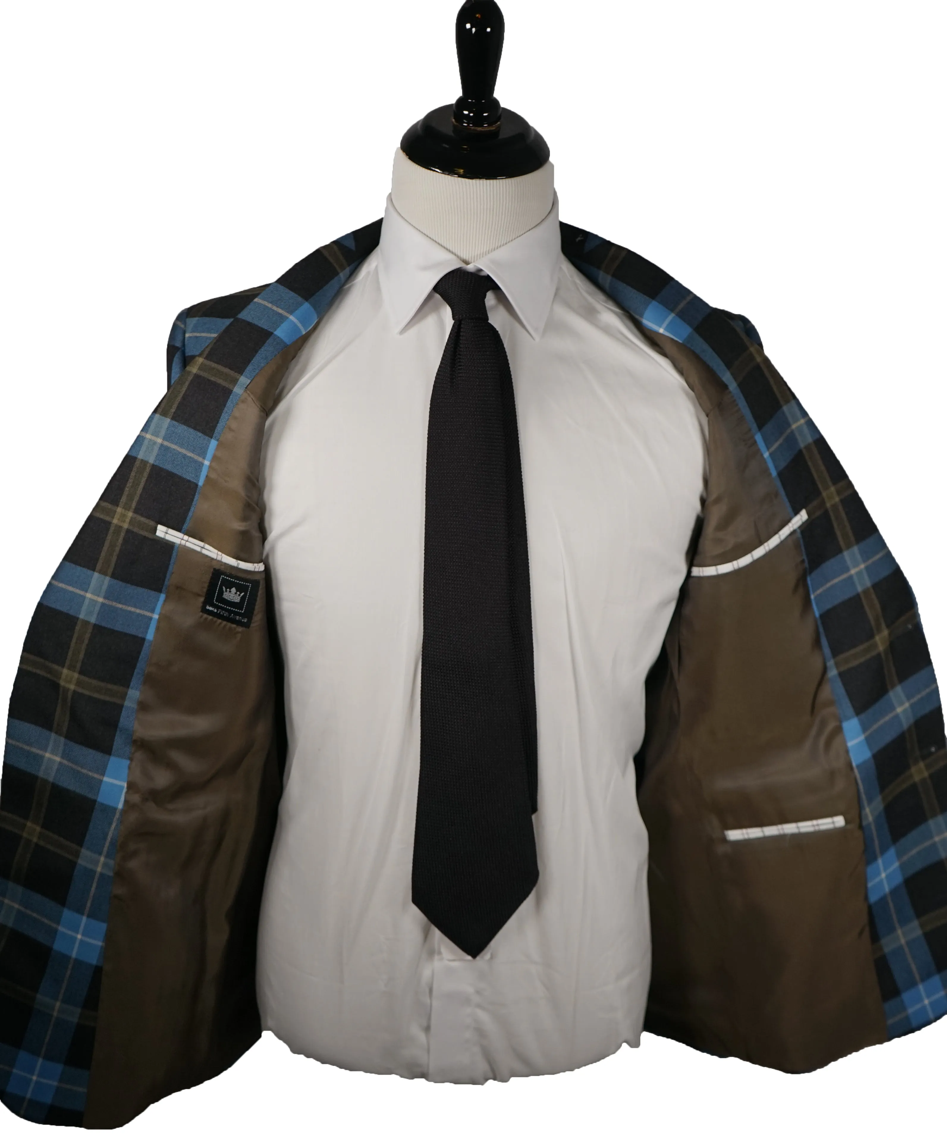 SAKS 5TH AVE BY HICKEY FREEMAN - Blue Gray & Olive Bold Plaid Blazer - 40R