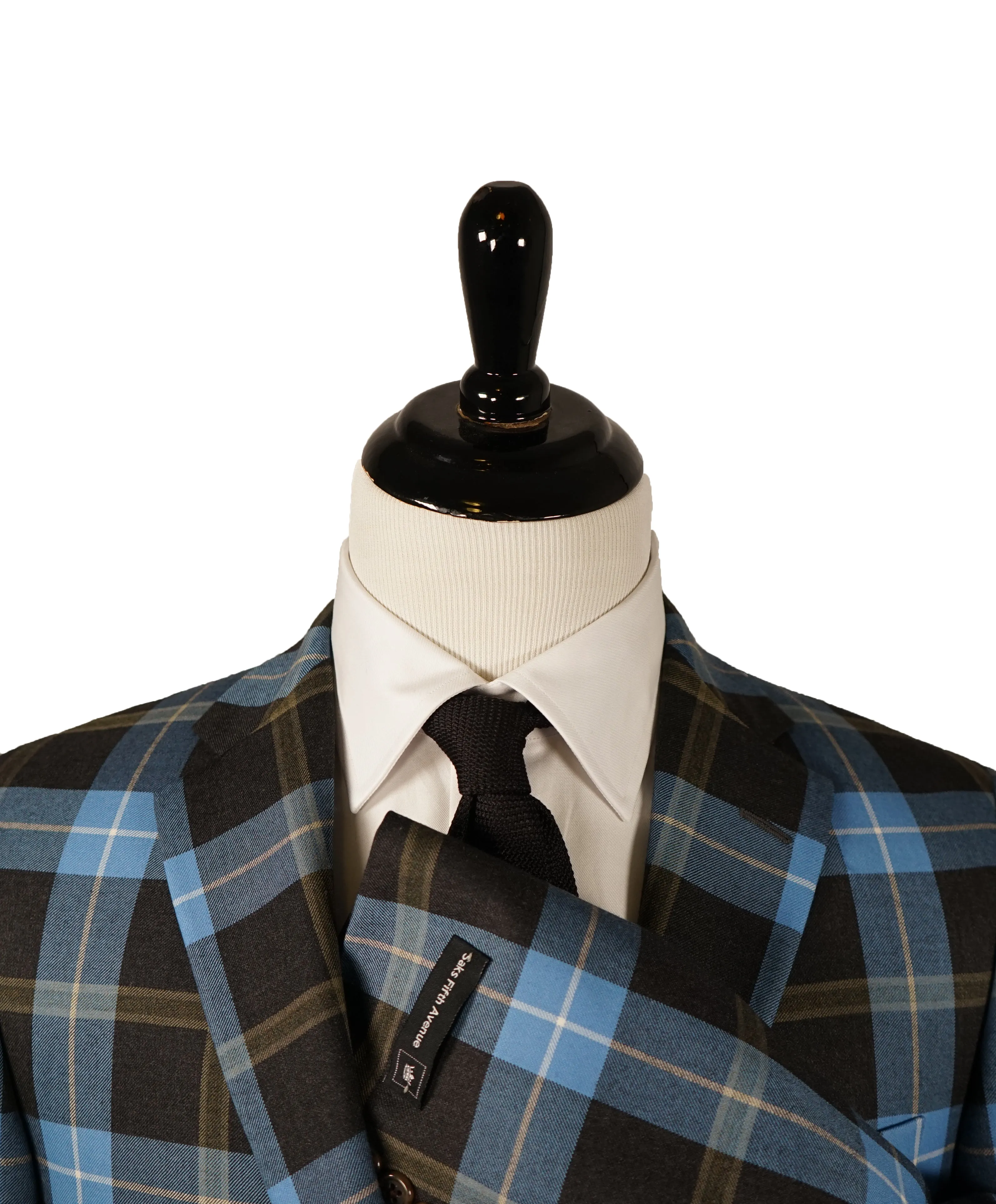 SAKS 5TH AVE BY HICKEY FREEMAN - Blue Gray & Olive Bold Plaid Blazer - 40R