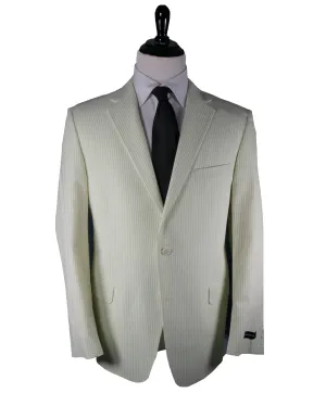 SAKS 5TH AVE BY HICKEY FREEMAN - Ivory & Lime Green Seersucker Striped Blazer -  44R