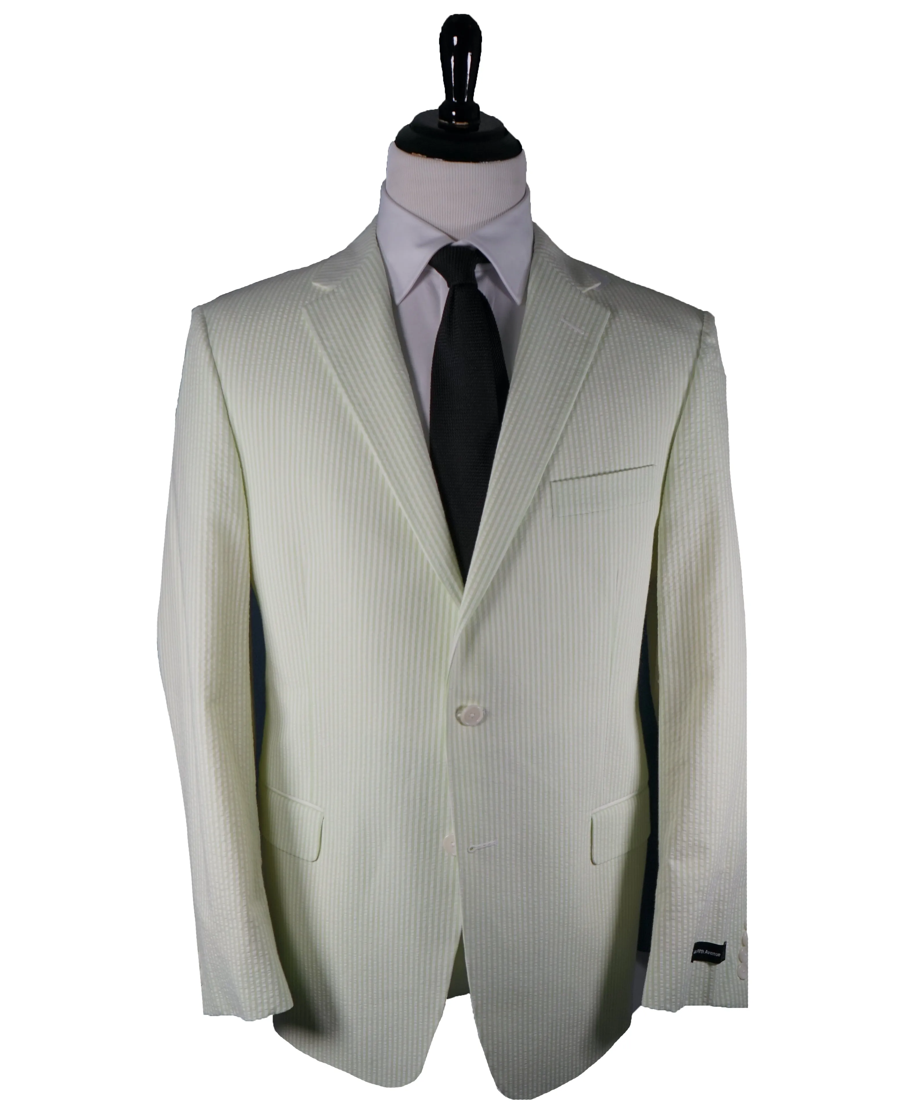 SAKS 5TH AVE BY HICKEY FREEMAN - Ivory & Lime Green Seersucker Striped Blazer -  44R
