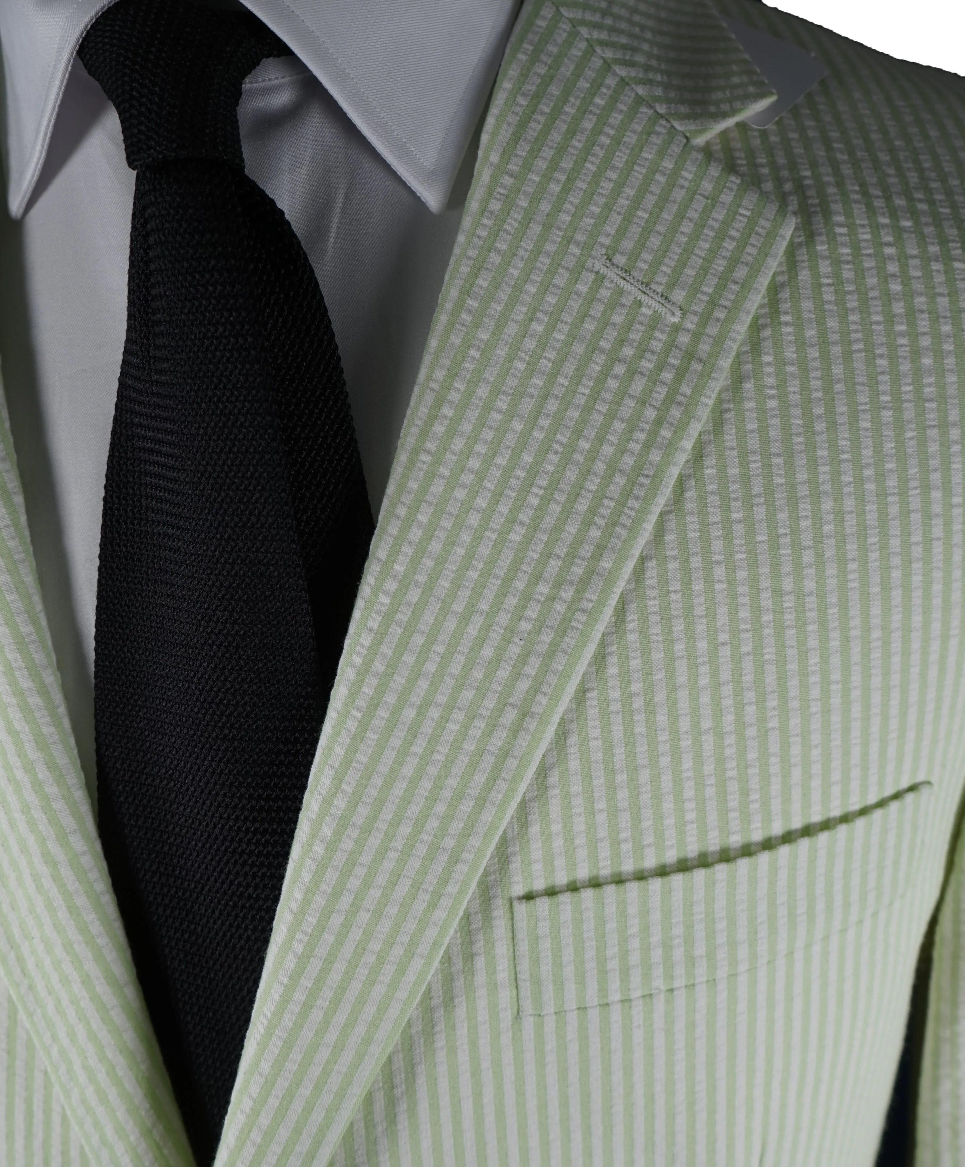 SAKS 5TH AVE BY HICKEY FREEMAN - Ivory & Lime Green Seersucker Striped Blazer -  44R