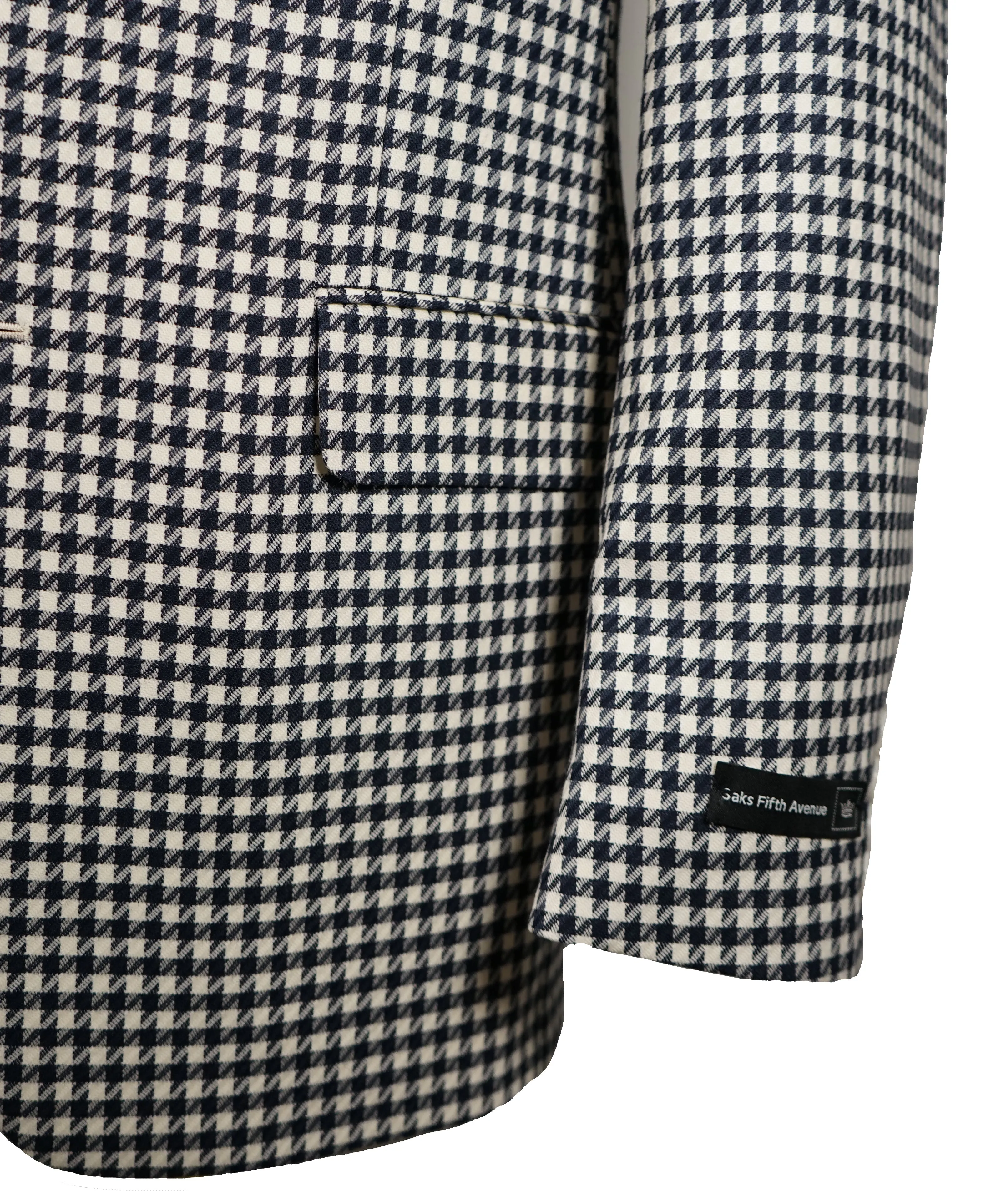 SAKS 5TH AVE BY HICKEY FREEMAN - Navy & Ivory Houndstooth Wool Blazer -  38R