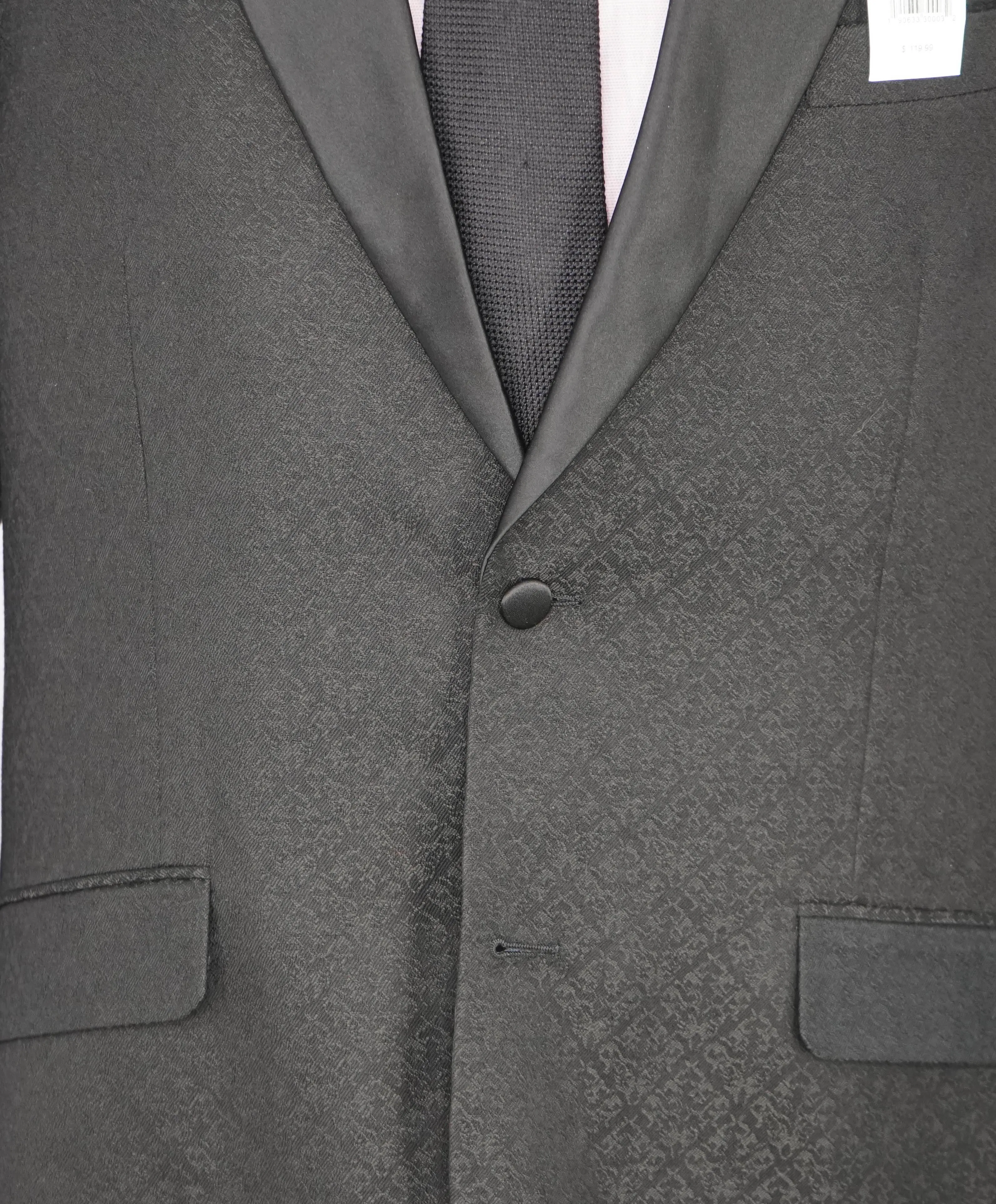 SAKS FIFTH AVENUE - Black on Black Geometric Textured Dinner Jacket Blazer - 46L