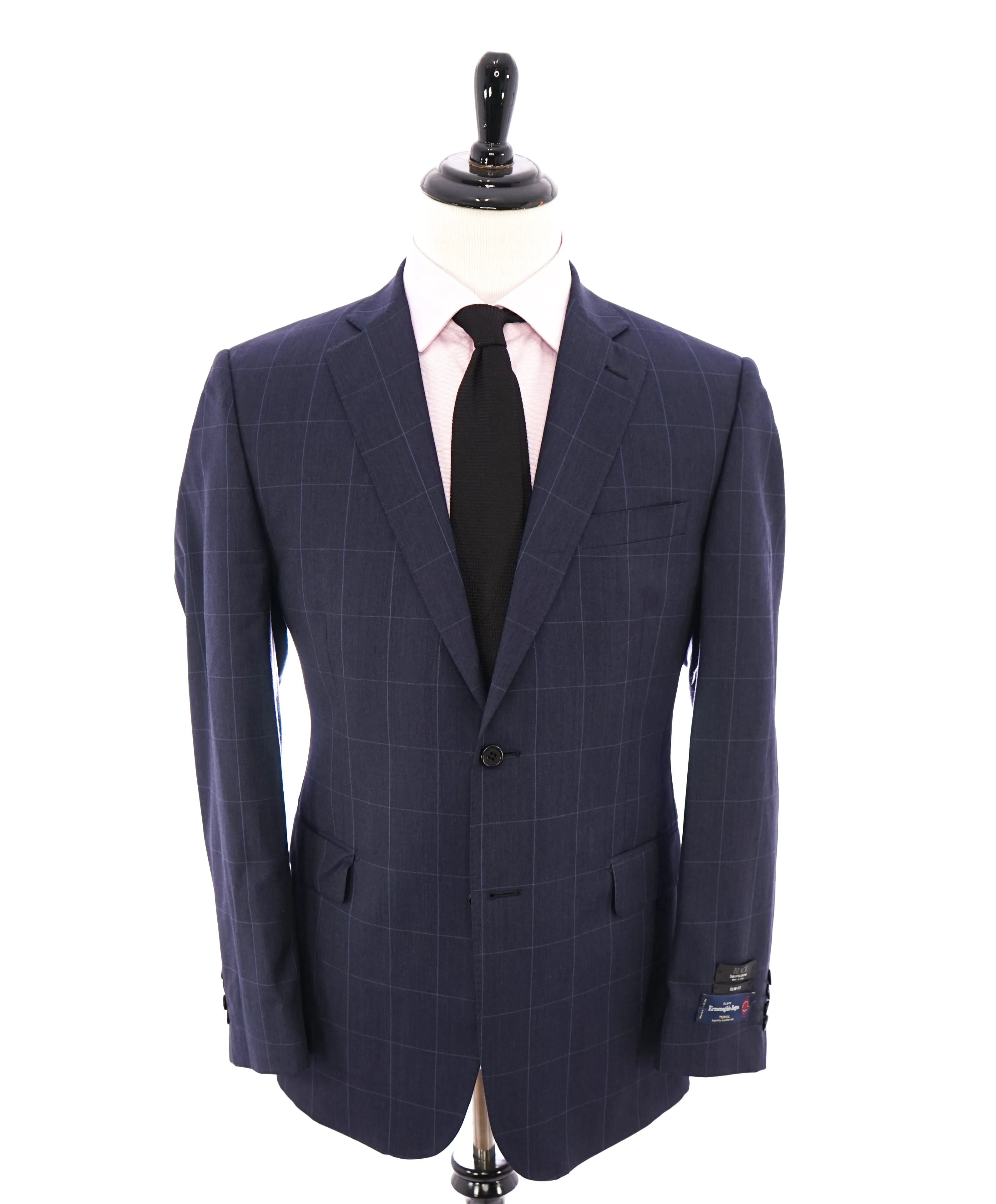 SAKS FIFTH AVENUE / ERMENEGILDO ZEGNA- Slim Blue Check Windowpane Blazer- 42R