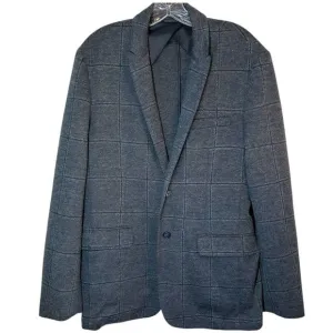 SAKS FIFTH AVENUE RED MENS SWEATER BLAZER LARGE GREY PLAID KNIT JACKET COAT