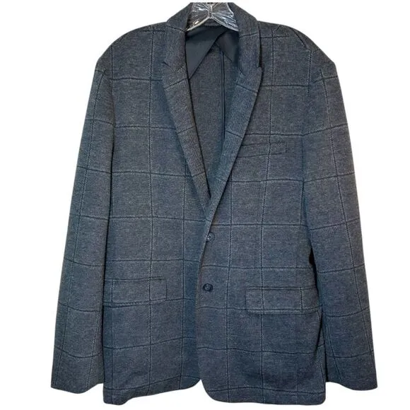 SAKS FIFTH AVENUE RED MENS SWEATER BLAZER LARGE GREY PLAID KNIT JACKET COAT