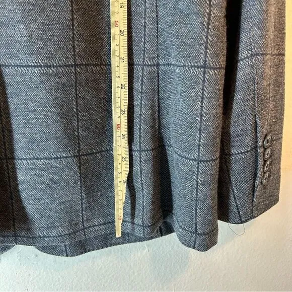 SAKS FIFTH AVENUE RED MENS SWEATER BLAZER LARGE GREY PLAID KNIT JACKET COAT