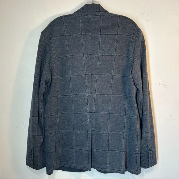 SAKS FIFTH AVENUE RED MENS SWEATER BLAZER LARGE GREY PLAID KNIT JACKET COAT