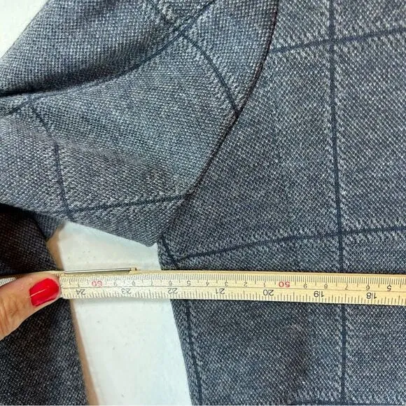 SAKS FIFTH AVENUE RED MENS SWEATER BLAZER LARGE GREY PLAID KNIT JACKET COAT