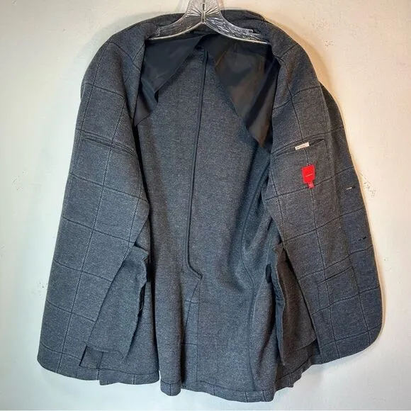 SAKS FIFTH AVENUE RED MENS SWEATER BLAZER LARGE GREY PLAID KNIT JACKET COAT