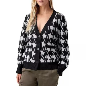 SANCTUARY Warms My Heart Houndstooth Cardigan Sweater Top Black White NWT Small