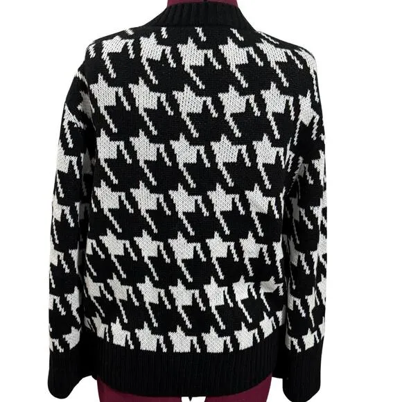 SANCTUARY Warms My Heart Houndstooth Cardigan Sweater Top Black White NWT Small