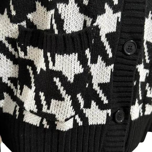 SANCTUARY Warms My Heart Houndstooth Cardigan Sweater Top Black White NWT Small