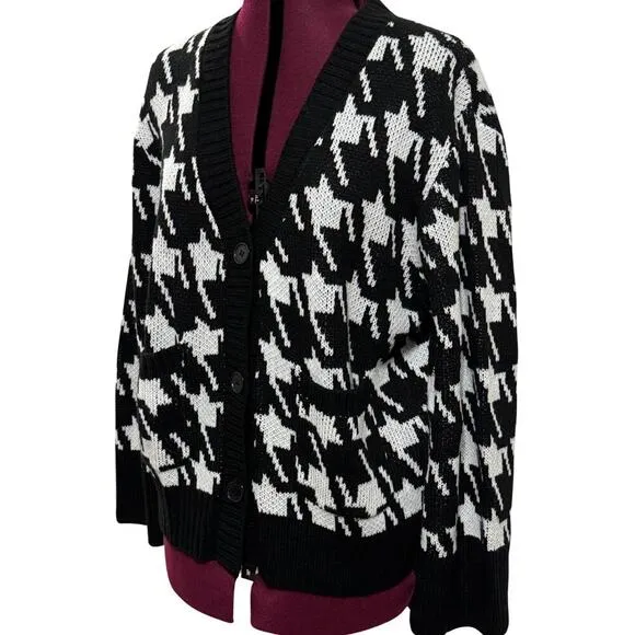 SANCTUARY Warms My Heart Houndstooth Cardigan Sweater Top Black White NWT Small