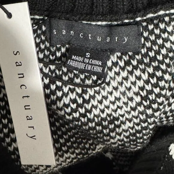 SANCTUARY Warms My Heart Houndstooth Cardigan Sweater Top Black White NWT Small