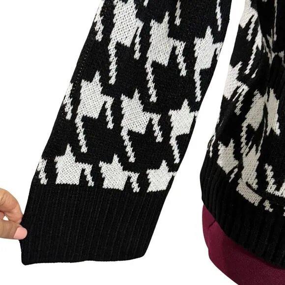 SANCTUARY Warms My Heart Houndstooth Cardigan Sweater Top Black White NWT Small