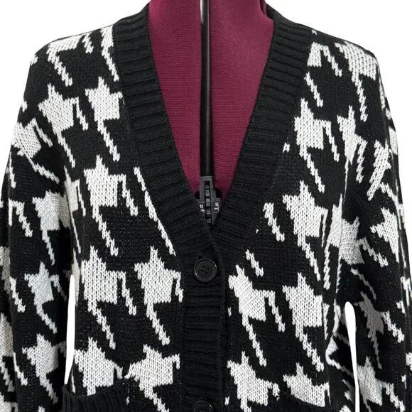 SANCTUARY Warms My Heart Houndstooth Cardigan Sweater Top Black White NWT Small