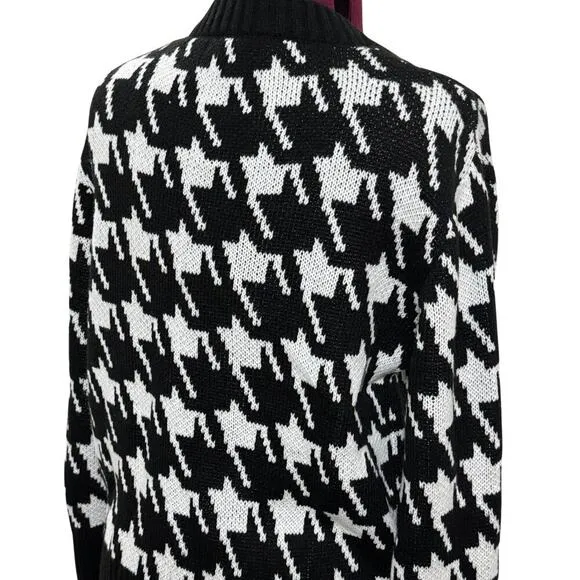 SANCTUARY Warms My Heart Houndstooth Cardigan Sweater Top Black White NWT Small