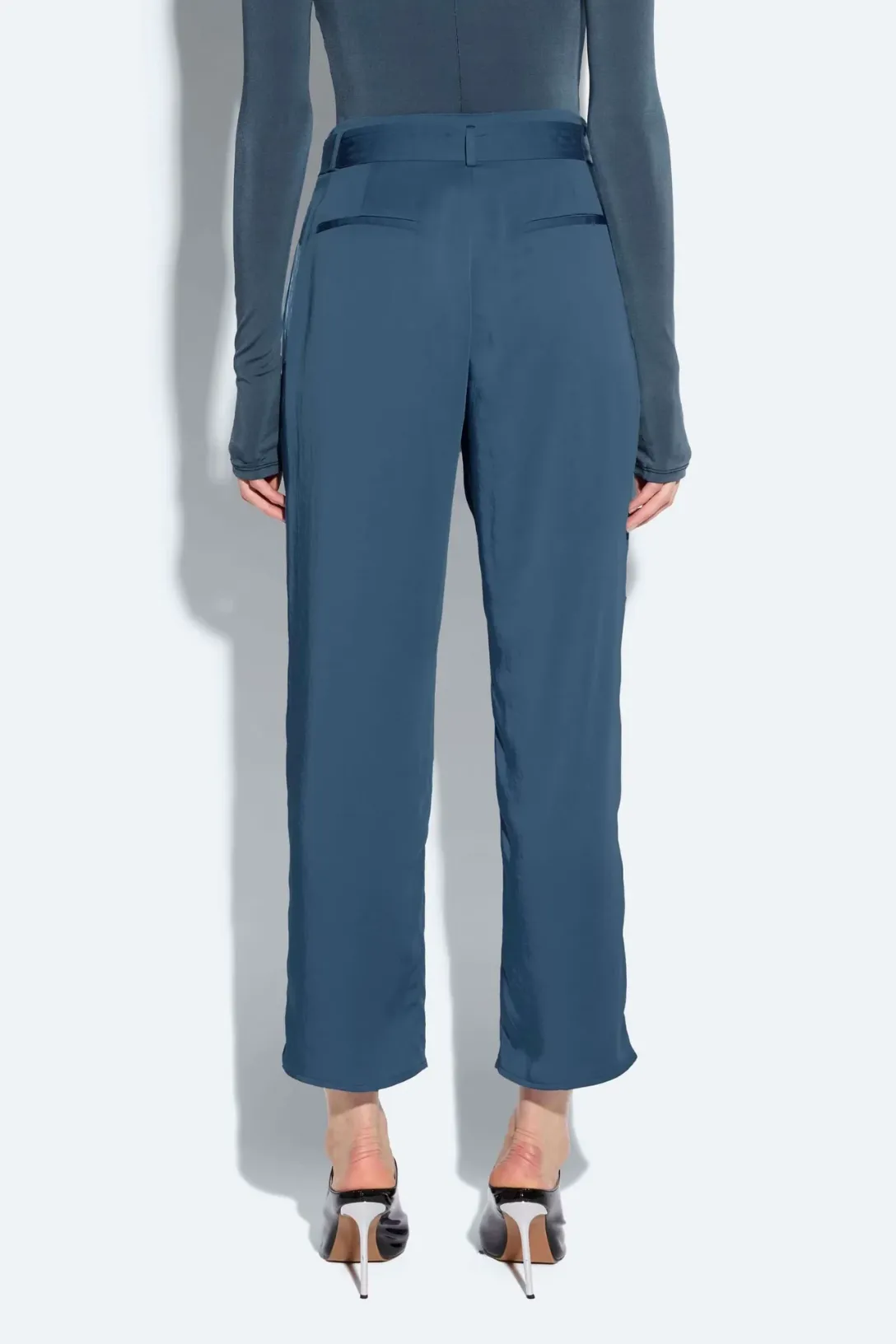 Satin Belted Cropped Pant | Marine