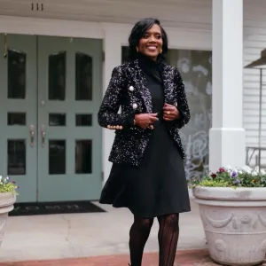 Sequin Double-Breasted Blazer – Black, with Gold Buttons Worn Once Excellent