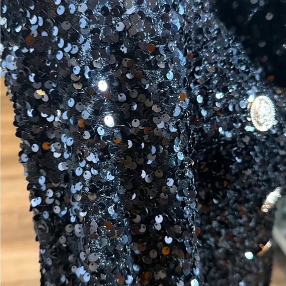 Sequin Double-Breasted Blazer – Black, with Gold Buttons Worn Once Excellent