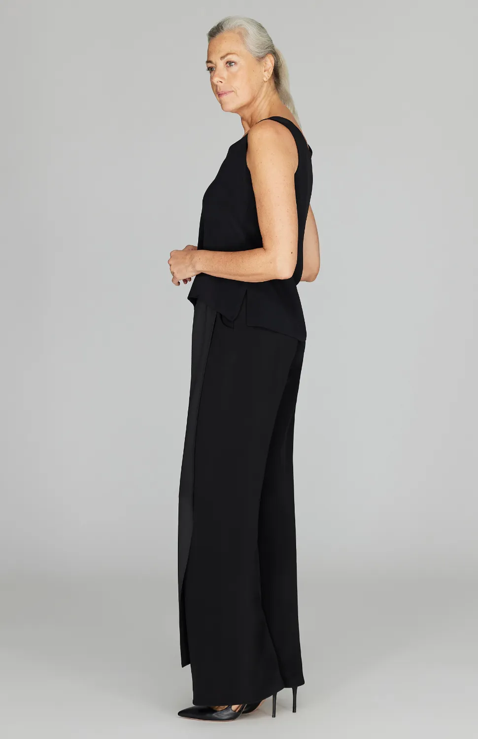Silk Overlap Pant w/ Satin Panel