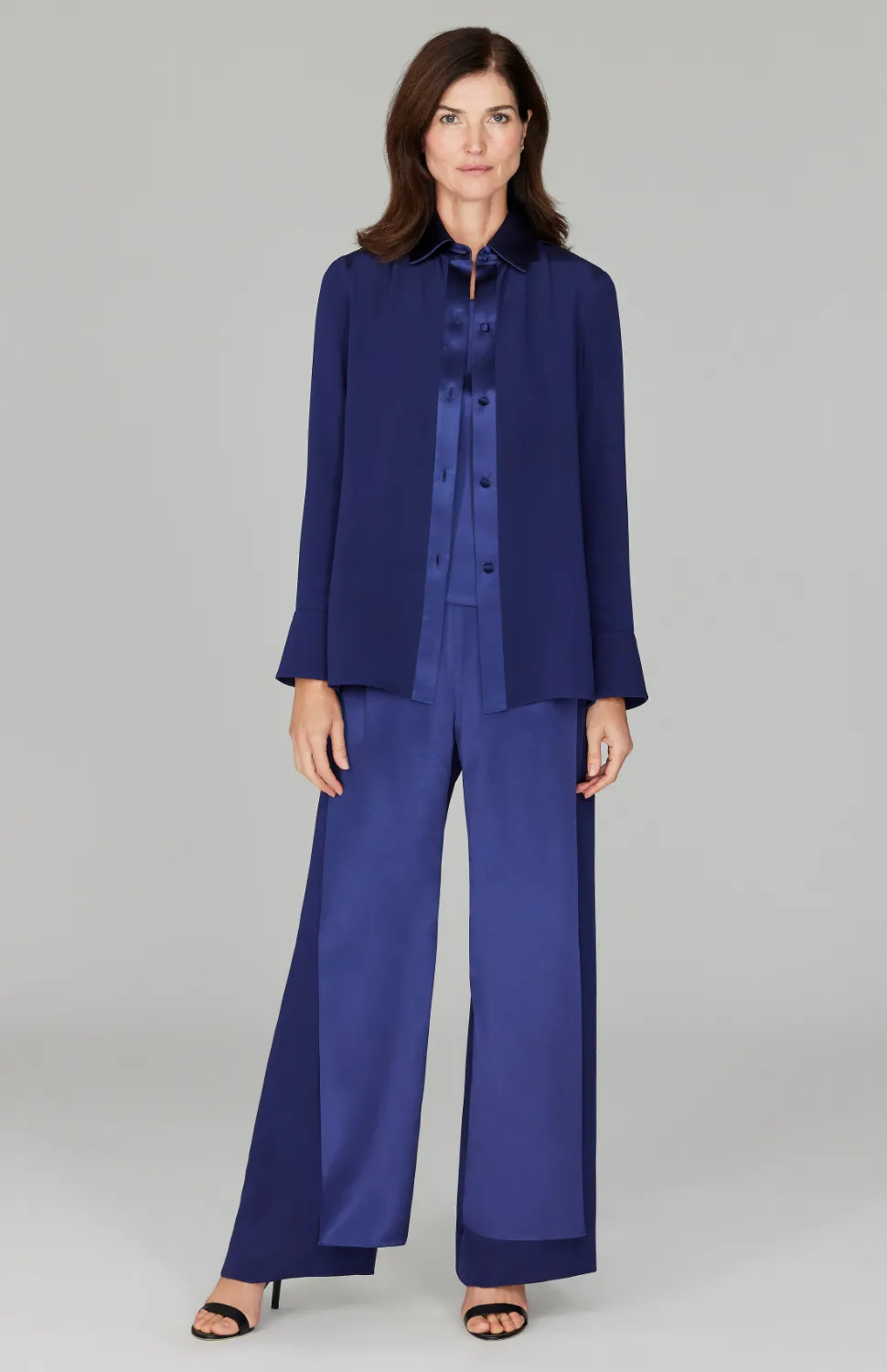 Silk Overlap Pant w/ Satin Panel
