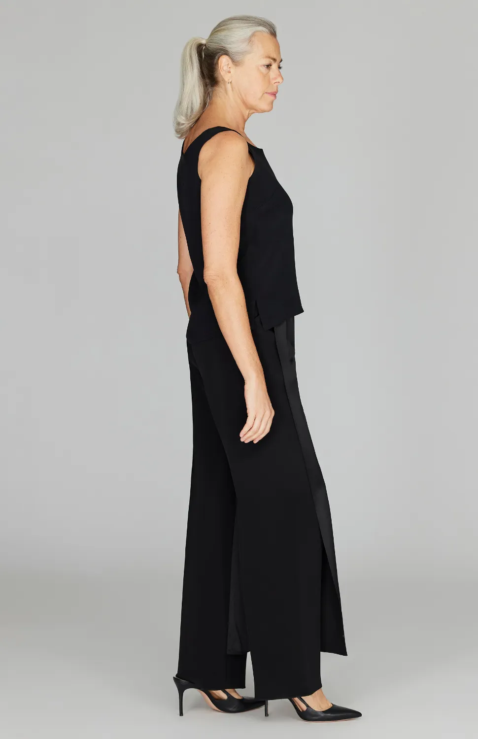 Silk Overlap Pant w/ Satin Panel