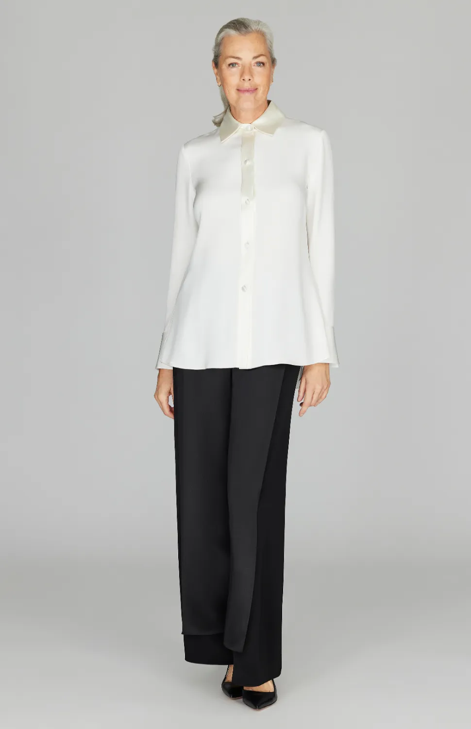 Silk Overlap Pant w/ Satin Panel