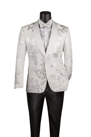 Slim Fit Fashion Jacket Shawl Lapel with Bow Tie White BSF-19