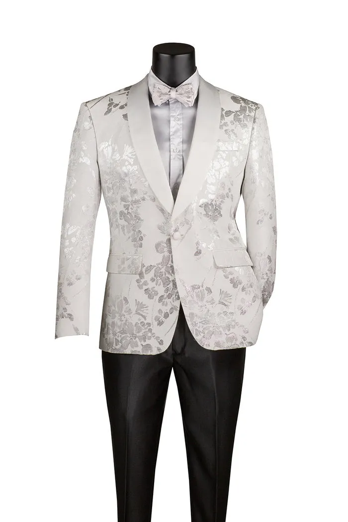 Slim Fit Fashion Jacket Shawl Lapel with Bow Tie White BSF-19