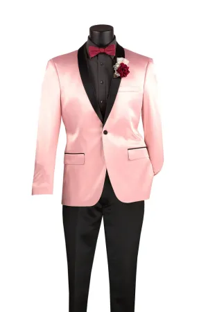 Slim Fit Sport Coat with Narrow Shawl Lapel Pink BST-1