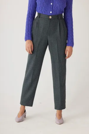 Sophia Trouser in Evergreen Houndstooth Wool