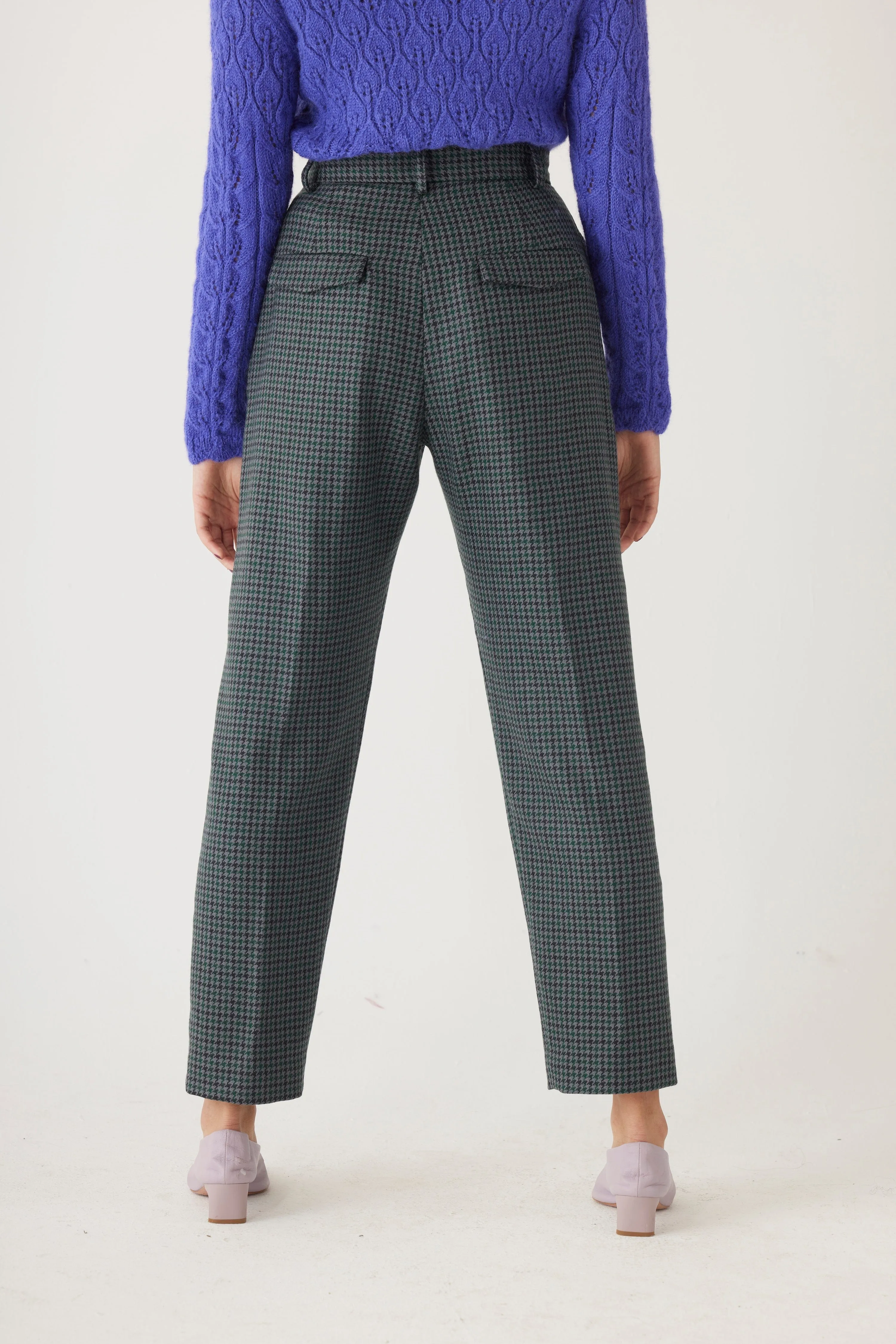 Sophia Trouser in Evergreen Houndstooth Wool