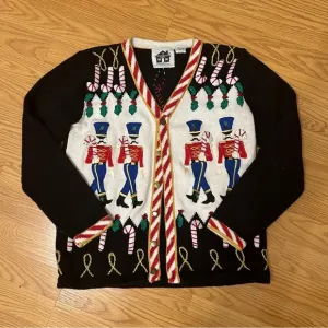 Storybook Knits Sweet March Christmas Decorative Nutcracker Cardigan Sweater XS