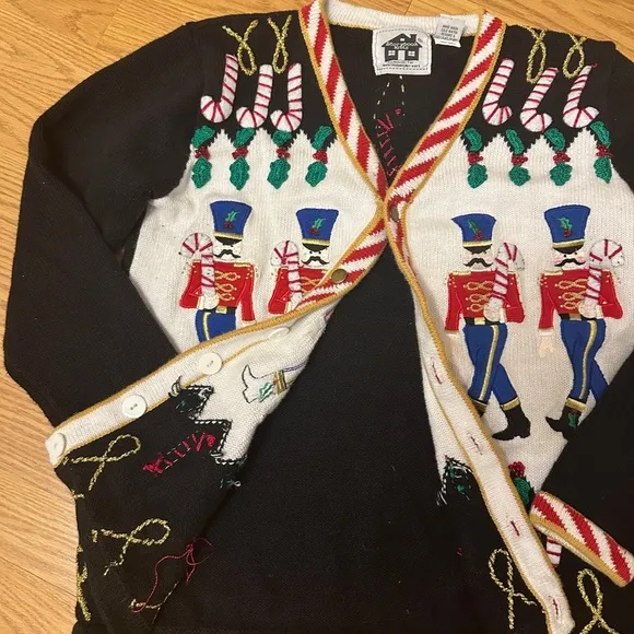 Storybook Knits Sweet March Christmas Decorative Nutcracker Cardigan Sweater XS