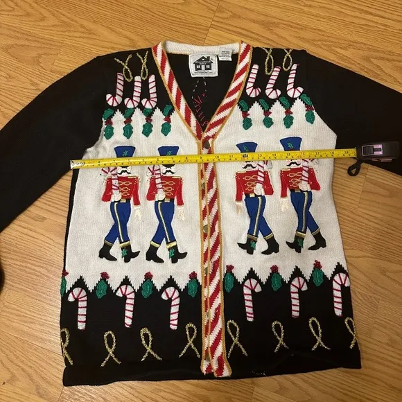 Storybook Knits Sweet March Christmas Decorative Nutcracker Cardigan Sweater XS
