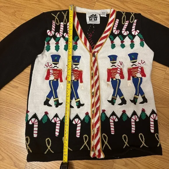 Storybook Knits Sweet March Christmas Decorative Nutcracker Cardigan Sweater XS