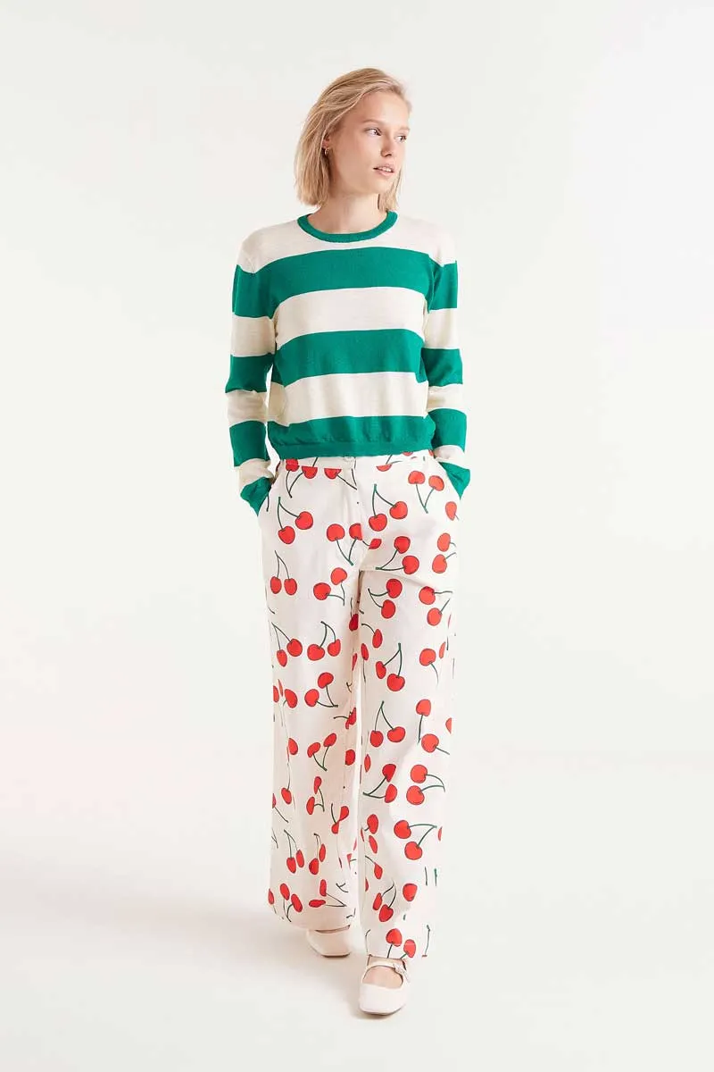 Striped Long Sleeve Sweater - Green