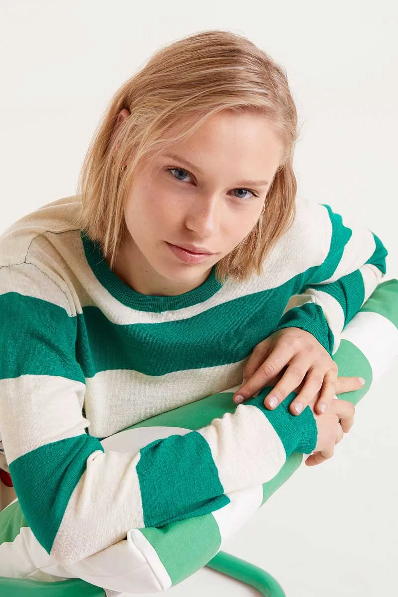 Striped Long Sleeve Sweater - Green