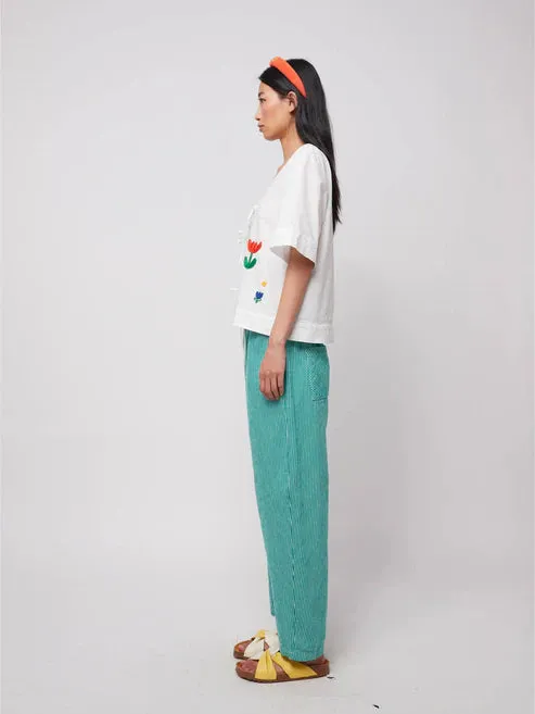 Striped Twill Cocoon Pant | Green Stripe