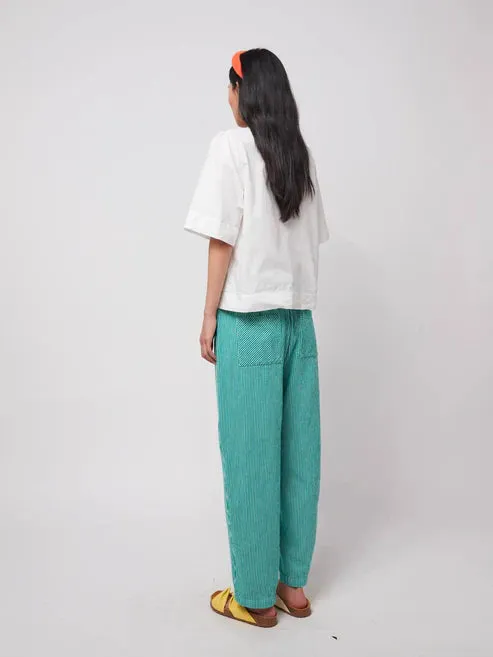 Striped Twill Cocoon Pant | Green Stripe