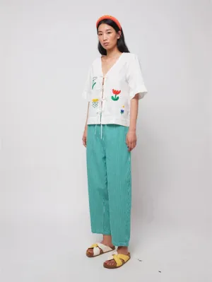 Striped Twill Cocoon Pant | Green Stripe