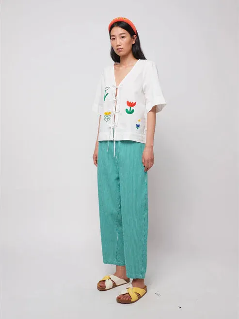 Striped Twill Cocoon Pant | Green Stripe