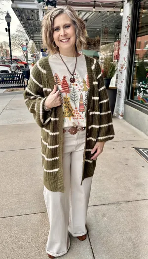 Striped Woven Oversized Button Down Cardigan Sweater