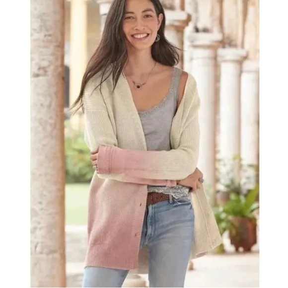 SUNDANCE Sunset Moments Ombre Knit Cardigan Sweater inCream/Pink Size S.